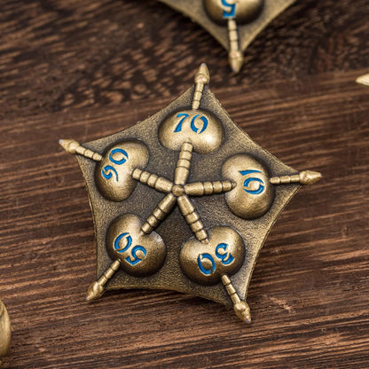 UDIXI Steampunk Metal Dice Set, 7 Die Polyhedral DND Dice Set for D&D Role Playing Game and Math Teaching (Ancient Copper)