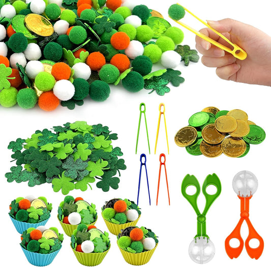 212Pcs St. Patrick‘s Day Shamrock Sensory Bin Fillers - Spring Sensory Collection: Learning Activities for Sorting, Counting and Fine Motor Skills