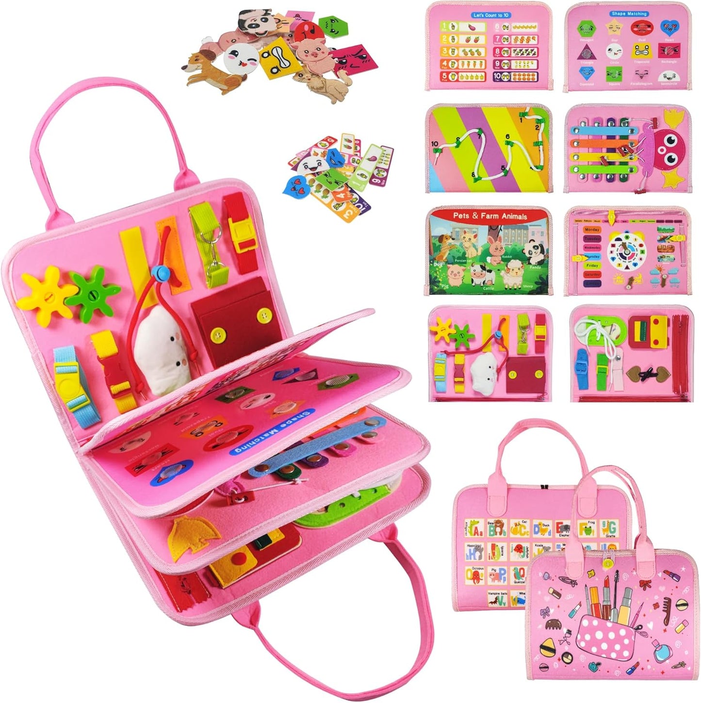 TenFans Busy Board - Montessori Toys for 3+ Year Old - Sensory Toys for Toddlers 3-5 - Gifts for Boys Learning Fine Motor Skills - Educational Activities Travel Toys for Car Airplane