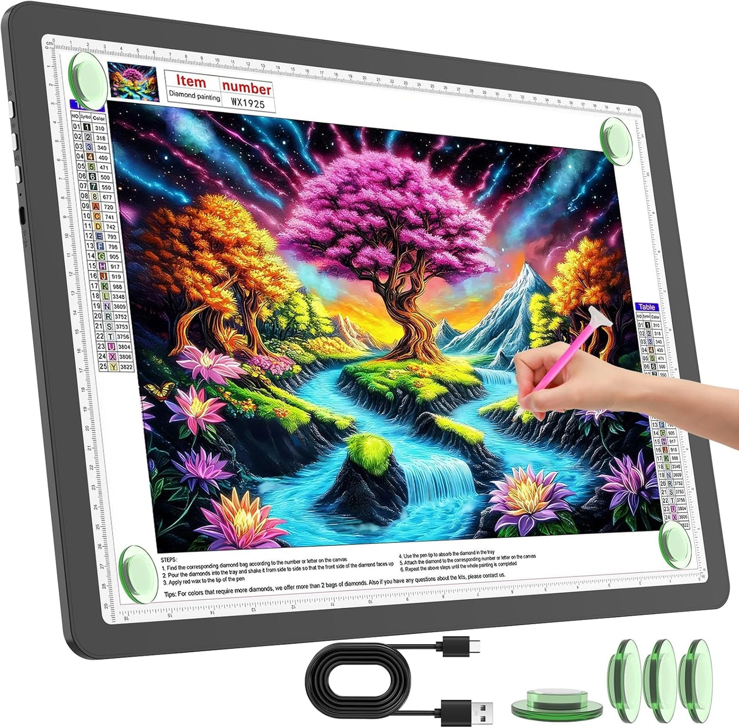 TOHETO Rechargeable A3 Light Pad for Diamond Painting, Ultra Bright Tracing Light Box for Drawing, Wireless Lightbox for Tracing and Drawing, Cordless Diamond Art Light Board for Sketching (Black)