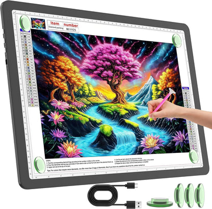 TOHETO Rechargeable A3 Light Pad for Diamond Painting, Ultra Bright Tracing Light Box for Drawing, Wireless Lightbox for Tracing and Drawing, Cordless Diamond Art Light Board for Sketching (Black)