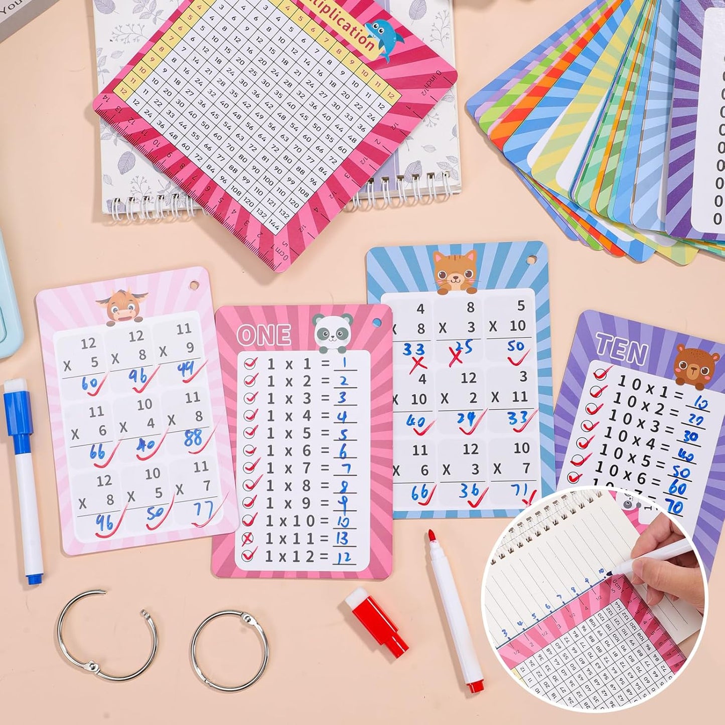 13 Pcs Multiplication Flashcards 0-12, Times Table Flash Cards Multiplication Chart Multiplications Game Math Flashcards for 1st to 3rd Grades