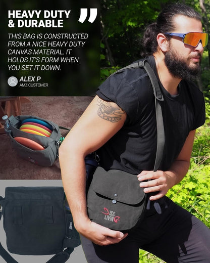 Disc Golf Bag | Frisbee Golf Bag | Easy to Carry | Lightweight Fits Up to 10 Discs | 16 oz Waxed Canvas Sturdy Design | Belt Loop | Double Button Design | Bottle Holder