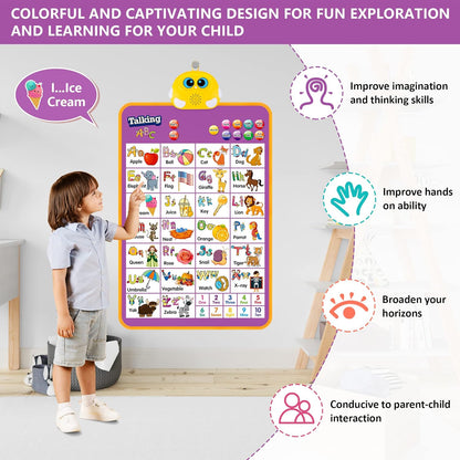 Electronic Alphabet Wall Chart, Talking ABC, 123s, Music Poster, Kids Learning Toys for Toddlers 1-3, Interactive Educational Toddler Toy, Birthday Gifts for Age 1 2 3 4 5 Year Old Boys Girls - Blue
