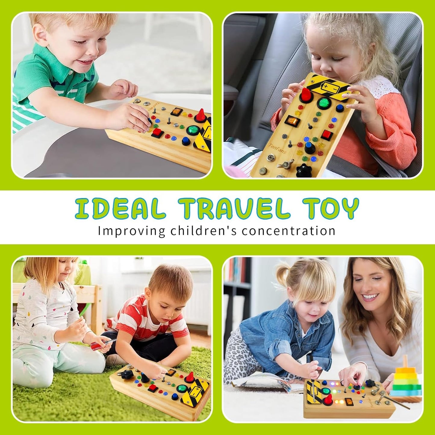 TenFans Montessori Busy Board for Toddlers 3-5 Years, Wooden Screwdriver Activity Board, Fine Motor Skills & Sensory Development Toy, Preschool Learning & Travel
