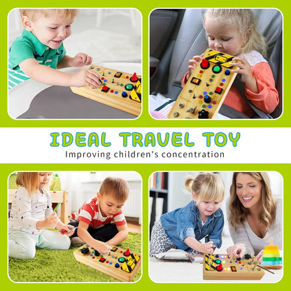 TenFans Montessori Busy Board for Toddlers 3-5 Years, Wooden Screwdriver Activity Board, Fine Motor Skills & Sensory Development Toy, Preschool Learning & Travel