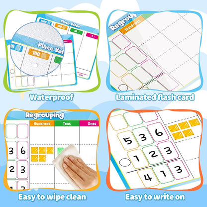 12 Pack Place Value Chart Dry Erase Flash Cards,9" x 12" Base Ten Addition and Subtraction Regrouping Math Manipulatives 1st 2nd 3rd Grade Classroom Must Haves Teacher Homeschool Supplies