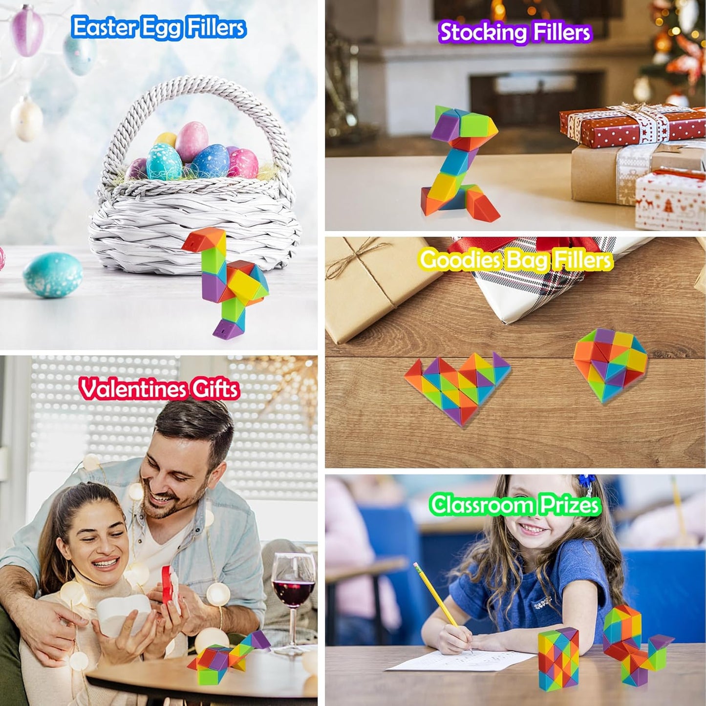 Ganowo Medium Snake Cube, 4 Pack Twist Puzzle Stress Relief Sensory Toys Stocking Stuffers Bulk Supplies Goodie Bags Fillers Fidget Toys for Anxiety Teens Kids