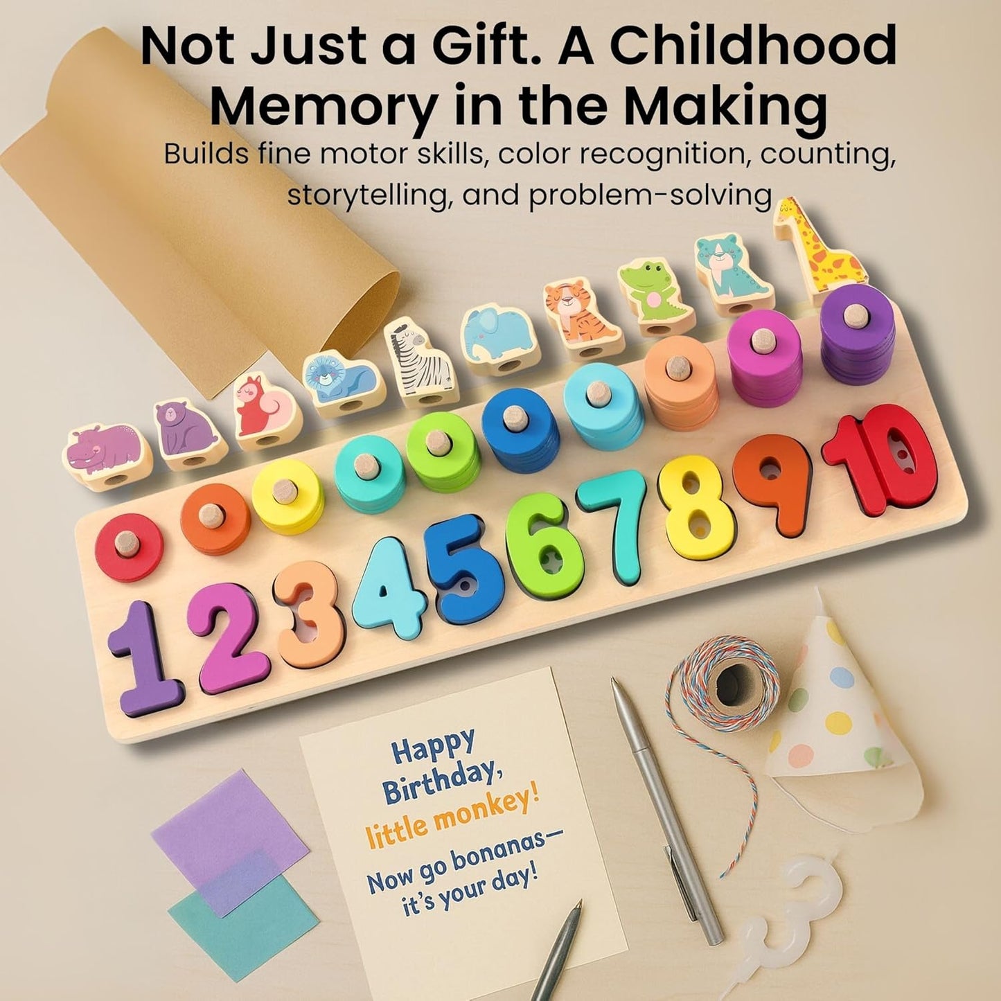 GeroCrew Toddler Montessori Toys Teaches Number, Counting, Math, Stacking Fun Preschool Learning Activates for Boy and Girl | Year Old Boy Gifts and Beyond! (Macaron)