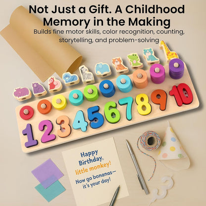 GeroCrew Toddler Montessori Toys Teaches Number, Counting, Math, Stacking Fun Preschool Learning Activates for Boy and Girl | Year Old Boy Gifts and Beyond! (Macaron)