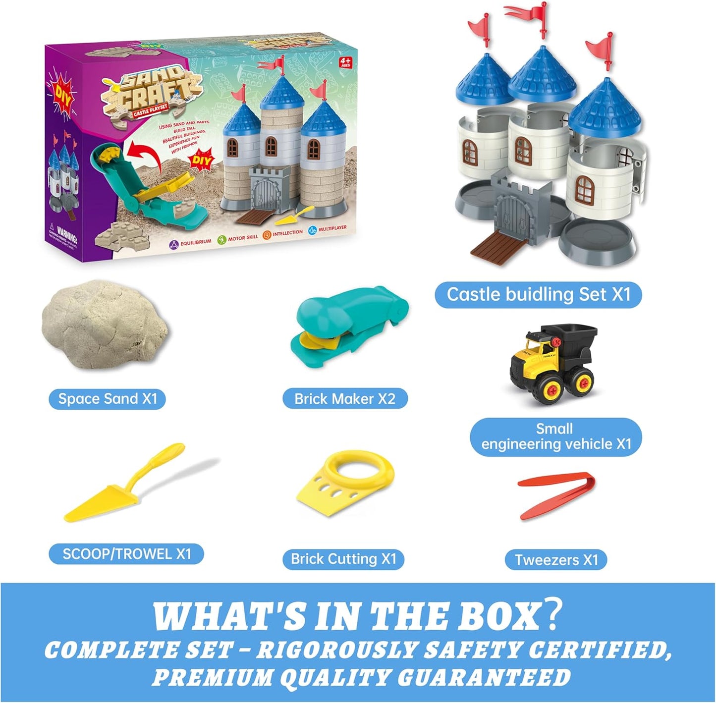 SIGHTEEDA Moldable Play Sand Kit for Kids 3-8 Years | 1.7 lbs Sensory Sand with 6 Tools & Molds | Mess-Free Indoor Sandbox Toys, STEM Learning Activities, Easy Clean Up