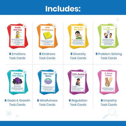 hand2mind Social Emotional Task Cards for Ages 3+, Social Emotional Learning, Play Therapy Toys for Counselors, Social Skills Activities for Kids, Conversation Starters, Emotional Regulation for Kids