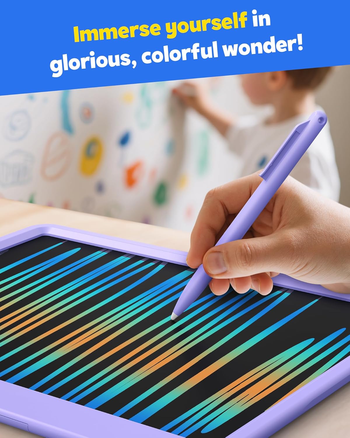 TEKFUN LCD Writing Tablet for Kids, 10-inch Coloring Drawing Pad, Mess Free Doodle Board, Airplane Travel Toys for Boys and Toddlers, Road Trip Essentials, Gifts for 3 4 5 6 7 8 Year Old Girls(Blue)