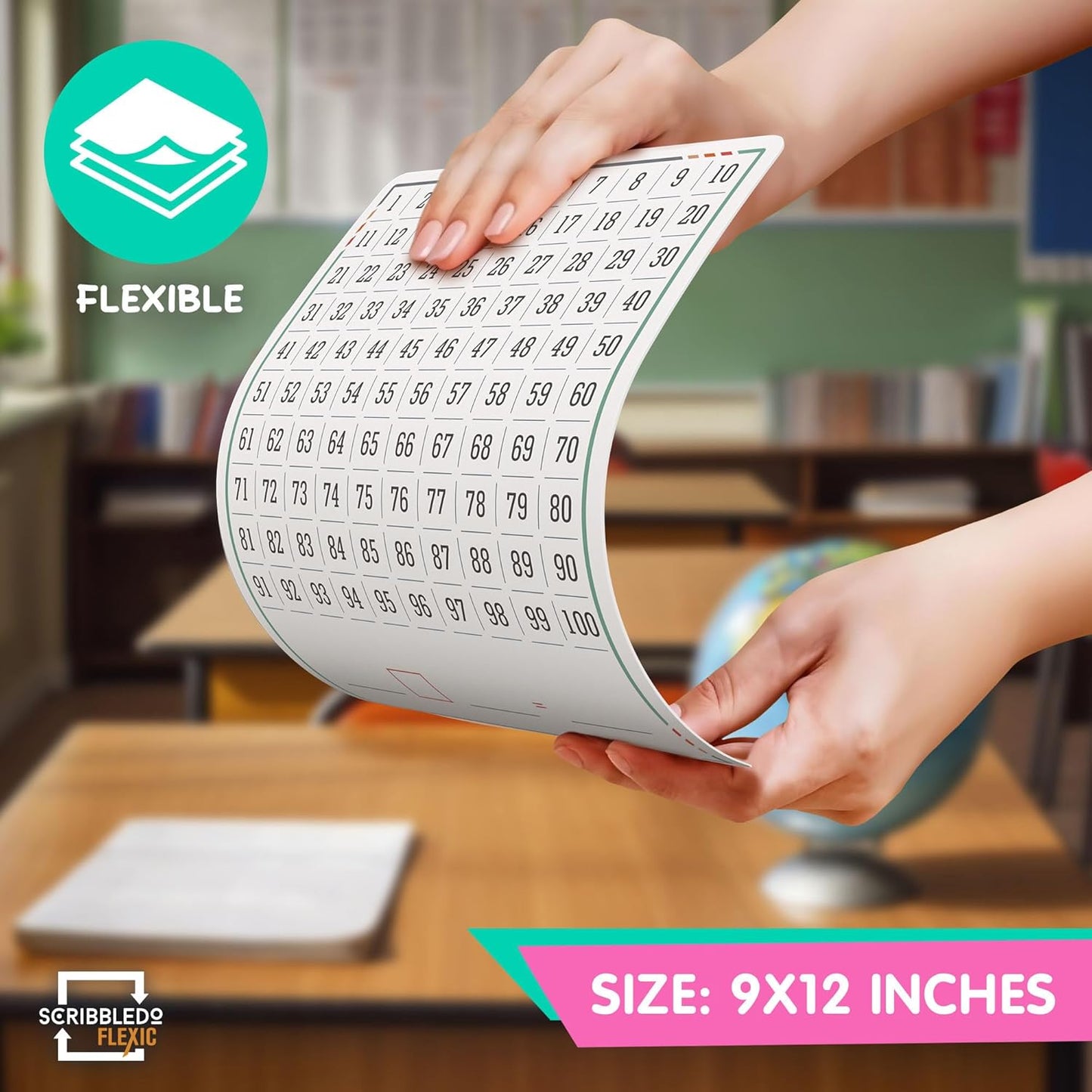 SCRIBBLEDO Dry Erase Number Chart for Students 9”x12” Small White Board Dry Erase Sheets Math Manipulatives 100 Chart for First Grade Classroom Supplies Kindergarten 1st Grade Teacher Pack 10 Sheets