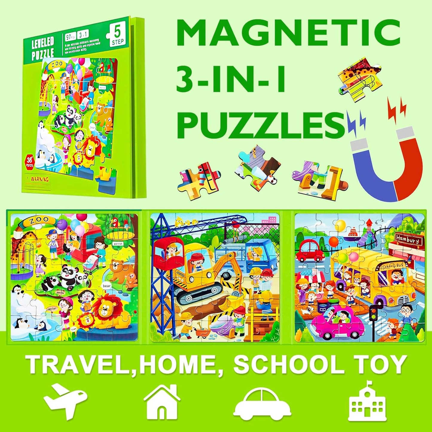 Magnetic Puzzles for Toddlers 1-3, Cartoon Mermaid Magnet 3 in 1 Jigsaw Puzzle, Kids Travel Puzzles Toys, Preschool Learning Toy for Kids 1-8 Year (Mermaid)
