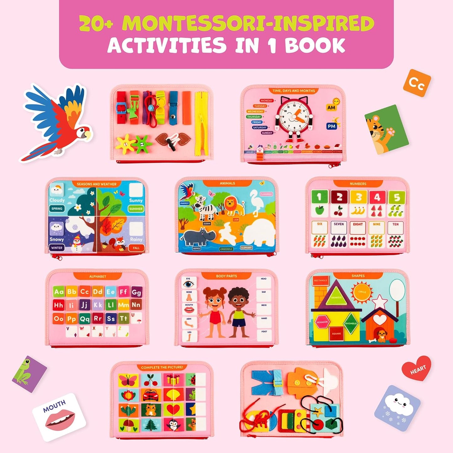 Clever Fox Play Busy Book for Toddlers 1-3 Year-Old – Baby Busy Board Book – Montessori Felt Activity Board for Learning Fine Motor Skills, Car Airplane Travel Toy – Birthday Gift for Kids Ages 1+