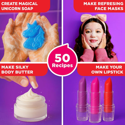 Doctor Jupiter Glam Science, DIY Makeup Craft Kit for Girls Ages 6+ | 50+ Beauty Recipes - Make Your Own Makeup, Perfume, Lip Gloss, Bath Bomb| Birthday Gift Ideas for 6-7-8-9-10-11-12 Year Olds