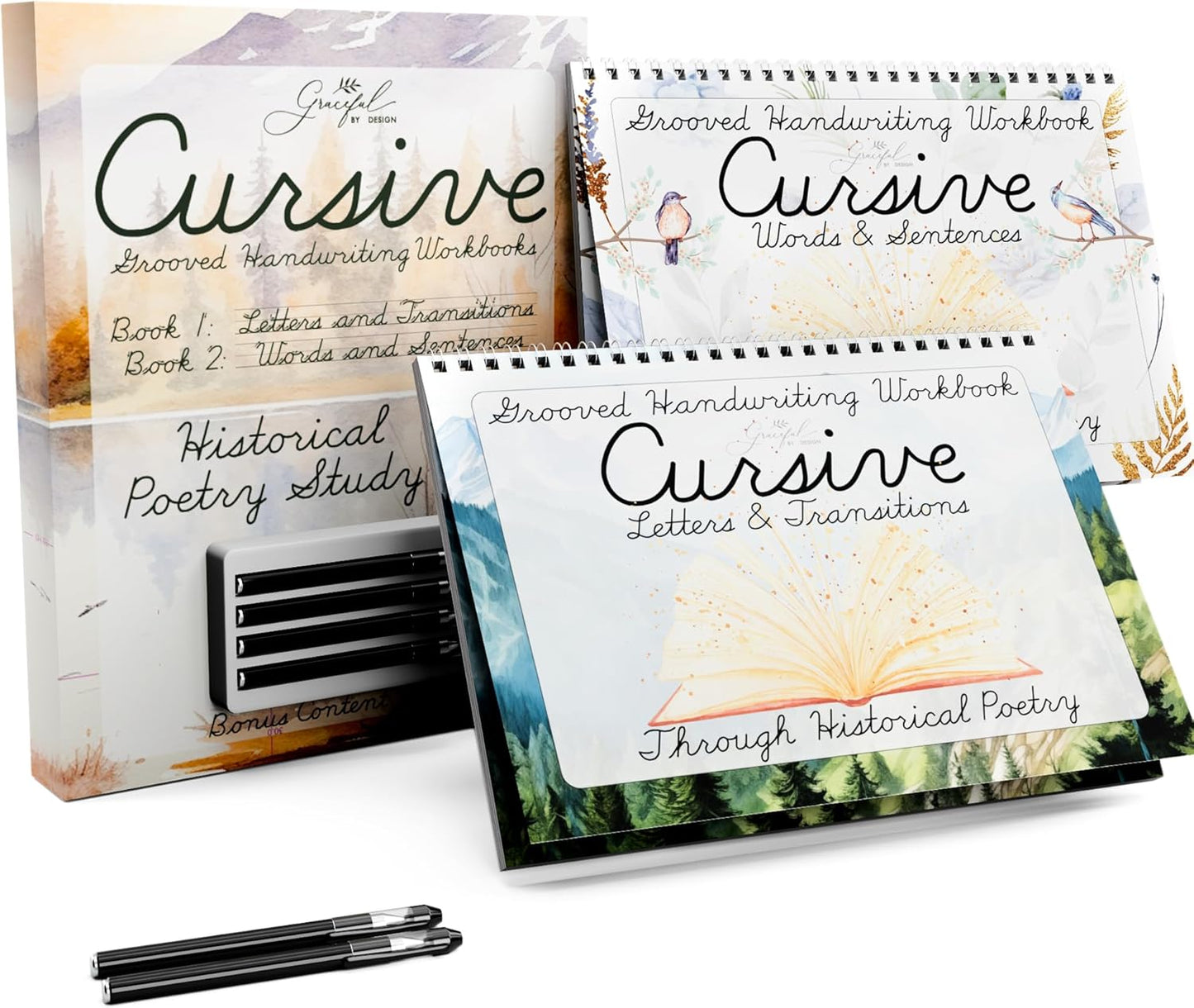 Grooved Cursive Handwriting Workbook by Graceful By Design - Magic Reusable Grooved Handwriting Practice for Kids and Cursive Workbook for Kids Ages 8-12