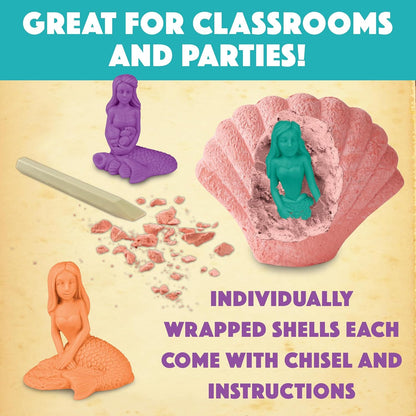 MindWare Dig It Up! Discoveries Mermaids - Dig Kits for Kids with 12 Sea Shells, Each with a Mermaid Toy Inside, 12 Chiseling Tools and Instructions – Ages 4 and Up
