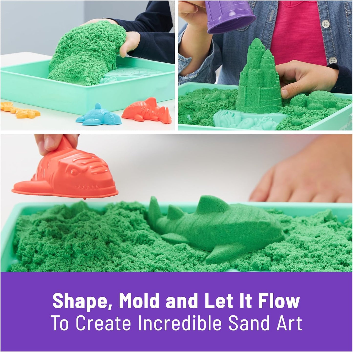 Kinetic Sand, Sandbox Set with 1lb Purple Play Sand, 4 Tools & Molds, Storage, Sensory Toys for Kids Ages 3 and up