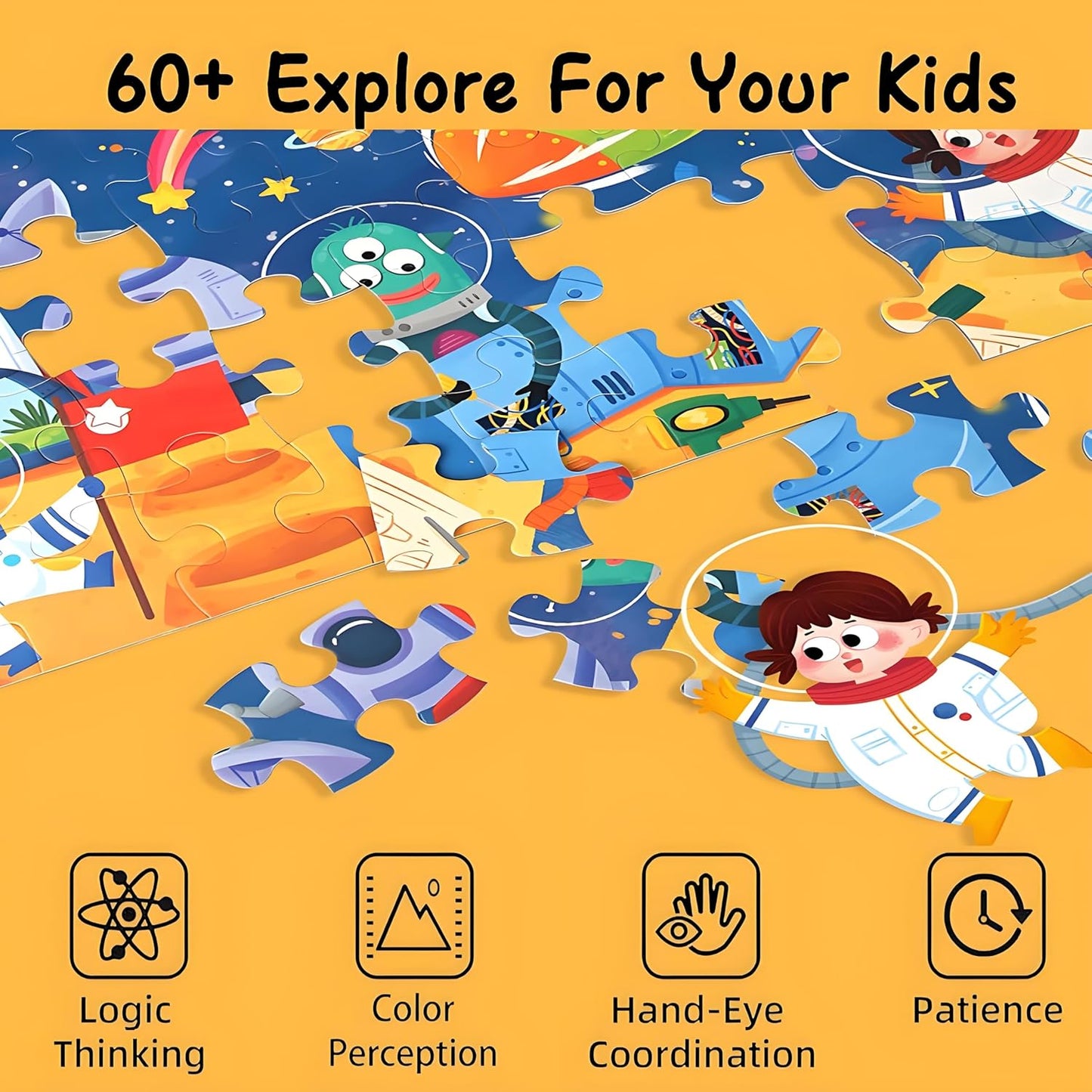 Floor Puzzle for Kids Ages 4-8, Solar System Jigsaw Puzzles, 60 Piece Space Large Puzzles Geography Educational Toys for Boys and Girls, Puzzle for Kids Learning Games