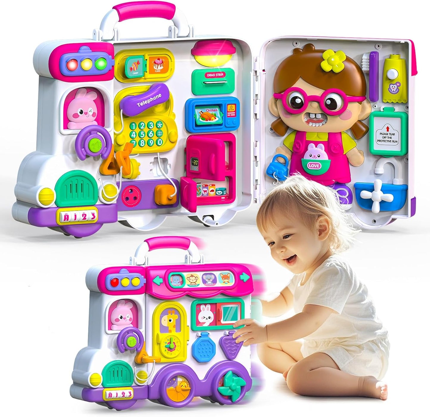 Baby Busy Board for 1-2 Year Old Boy Girl Gift,Musical Toddler Toys for 1+ Year Old,Early Educational Toy for Toddlers 1-3,Birthday Gifts for 1+Year Old Girl, 1 2 Year Old Christmas Toys Gifts