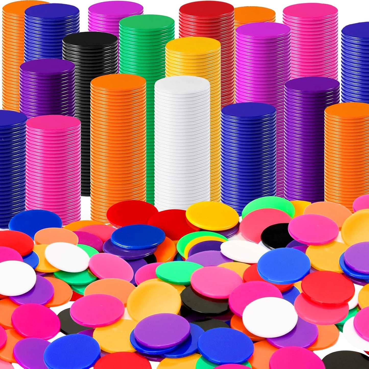 Coopay 200 Pieces 10 Colors 1-1/5 inch Plastic Learning Counters Disks Bingo Chip Counting Discs Markers for Math Practice and Poker Chips Game Tokens