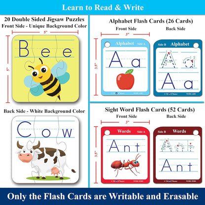 Think2Master Spelling Word Flashcards. 20 Double Sided Self Correcting Jigsaw & 78 (Writable, Erasable) Flash Cards