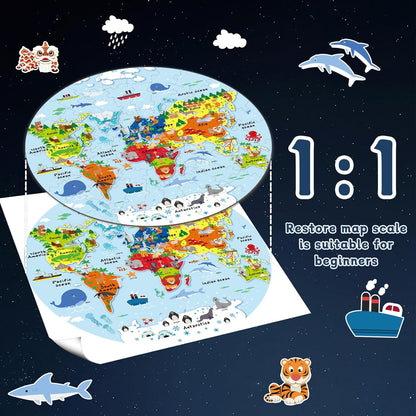 2 Sets World Puzzle United States Map Puzzle with Poster World and US Geography Jumbo Round Floor Puzzles Jigsaw for Kids Ages 3-5 Educational Learning Toys Puzzles Valentines Birthday Gift 70 Pieces
