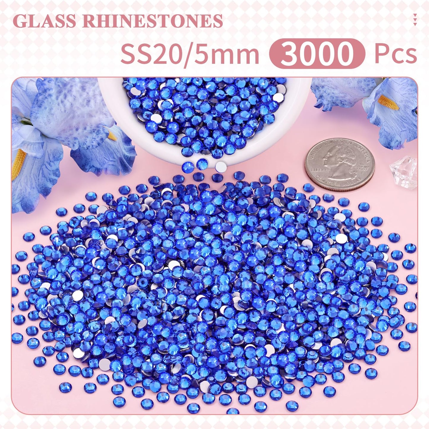 5000PCS SS6/2mm Glass Crystal Rhinestones (Clear), Bedazzling Flatback Rhinestones for Crafting DIY Crafts Nail Art Makeup Decoration, Gems Diamond Charms for Tumbler Shoes Clothing Mug