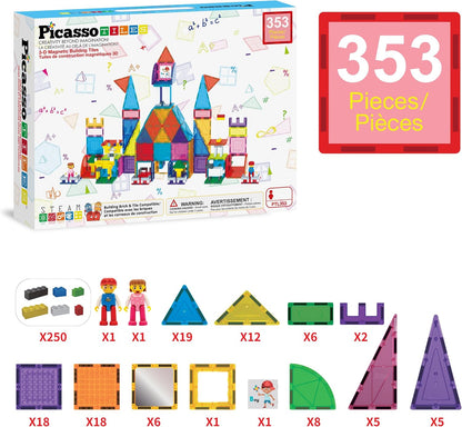 PicassoTiles 333pcs Magnetic Brick Tile and Magnetic Tile Combo Set, Action Figures included, Building Blocks STEM Toys, Educational Montessori Preschool Toddler classroom learning toys, Kids activity
