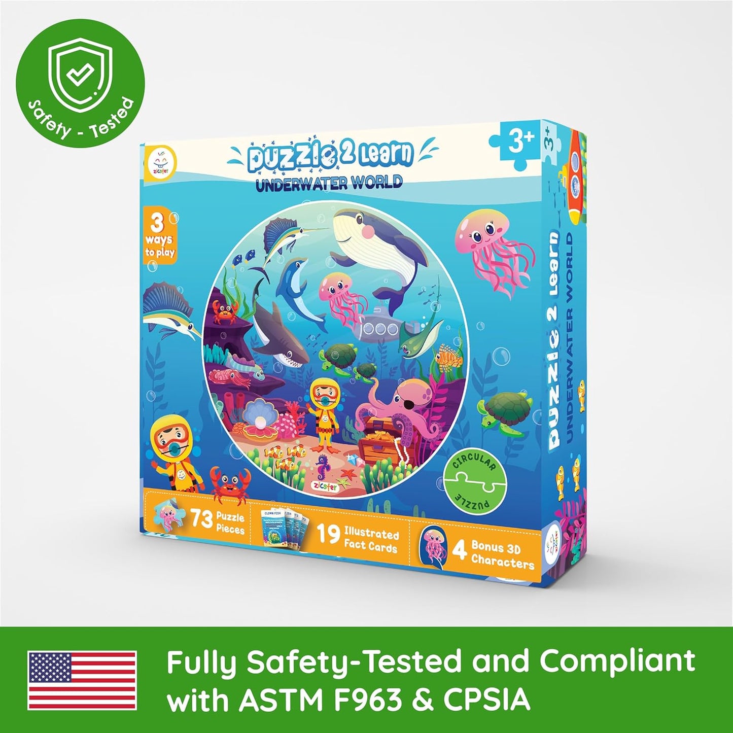 Jumbo 70 Piece Round Floor Puzzles for Kids Ages 3-5, 6-8, Large Jigsaw Puzzle with Educational Flash Cards and 3D Figures | Educational Gift (Animal Safari)