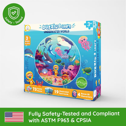 Jumbo 70 Piece Round Floor Puzzles for Kids Ages 3-5, 6-8, Large Jigsaw Puzzle with Educational Flash Cards and 3D Figures | Educational Gift (Animal Safari)