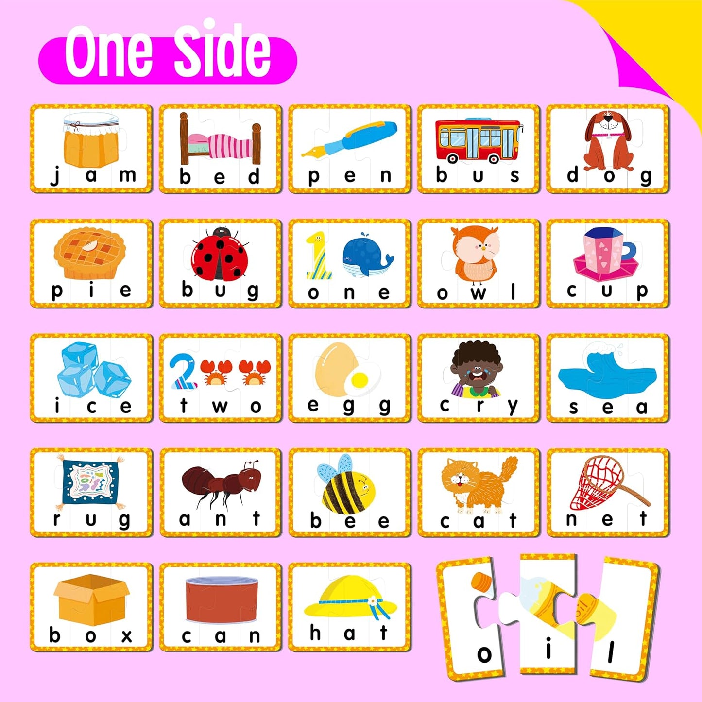 72 Word Spelling Puzzles with Error-Correction Mechanism in 3 Pieces, Perfect for Preschool Learning (36 Block Double Sided)