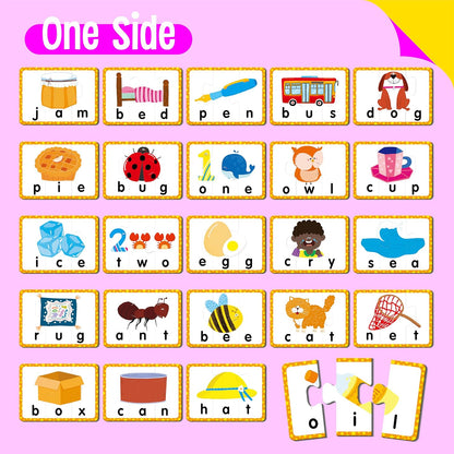 72 Word Spelling Puzzles with Error-Correction Mechanism in 3 Pieces, Perfect for Preschool Learning (36 Block Double Sided)