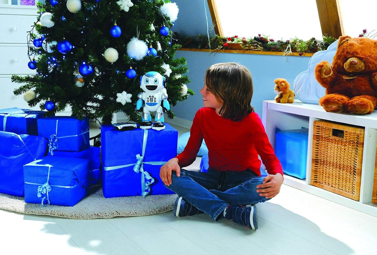 LEXiBOOK Powerman Max - Remote Control Walking Talking Toy Robot STEM Programmable Dances Sings Telling 10,000 Stories 300+ Learning Quiz Shooting Discs and Voice Repeat for Kids 4+ - ROB80EN, White