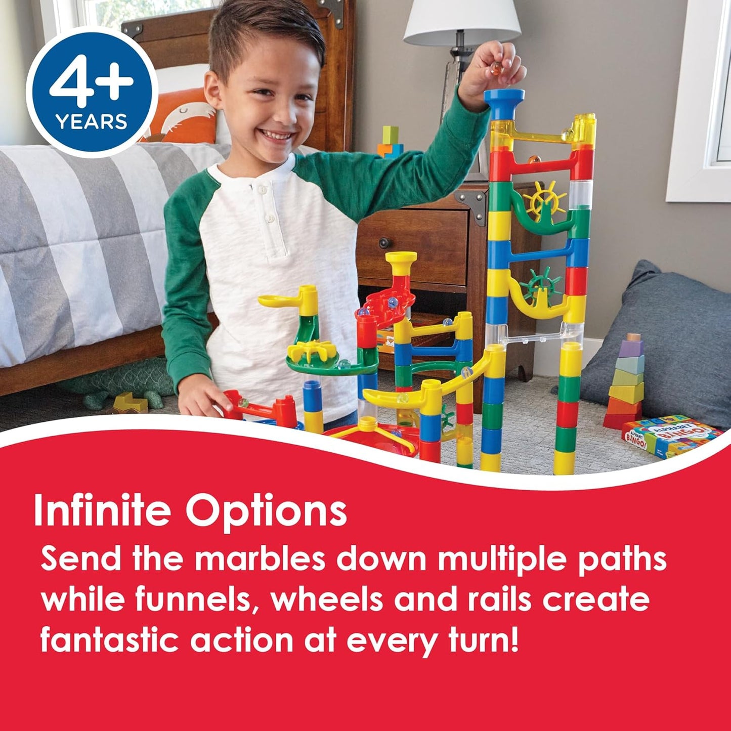 MindWare Marble Run: 123 Piece Set (103 Durable Pieces and 20 Marbles) STEM Building Set for Kids