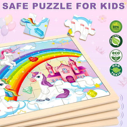 Puzzles for Kids Ages 4-6, 4 Packs 24 Pcs Wooden Jigsaw Puzzles for Toddlers Ages 2-4, Preschool Educational Vehicle Puzzle Toys Gifts for 3 4 5 6 Boys Girls