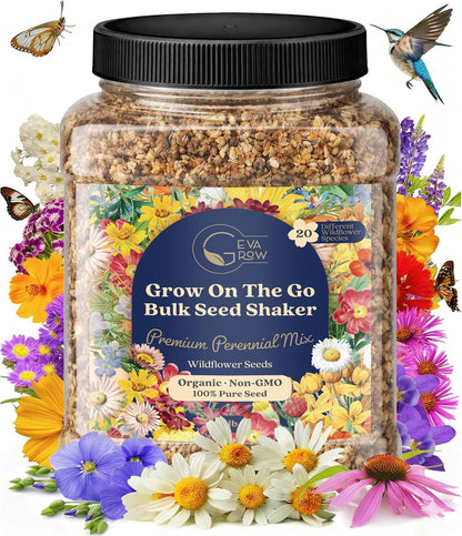 Mini Wildflower Seed Shaker - Save The Bees Seed Mix, by GevaGrow | 80,000+ Seeds | Pollinator & Bee Attracting Flower Seeds Bulk for Planting in Pots & Outdoor Gardens | 2 Ounce