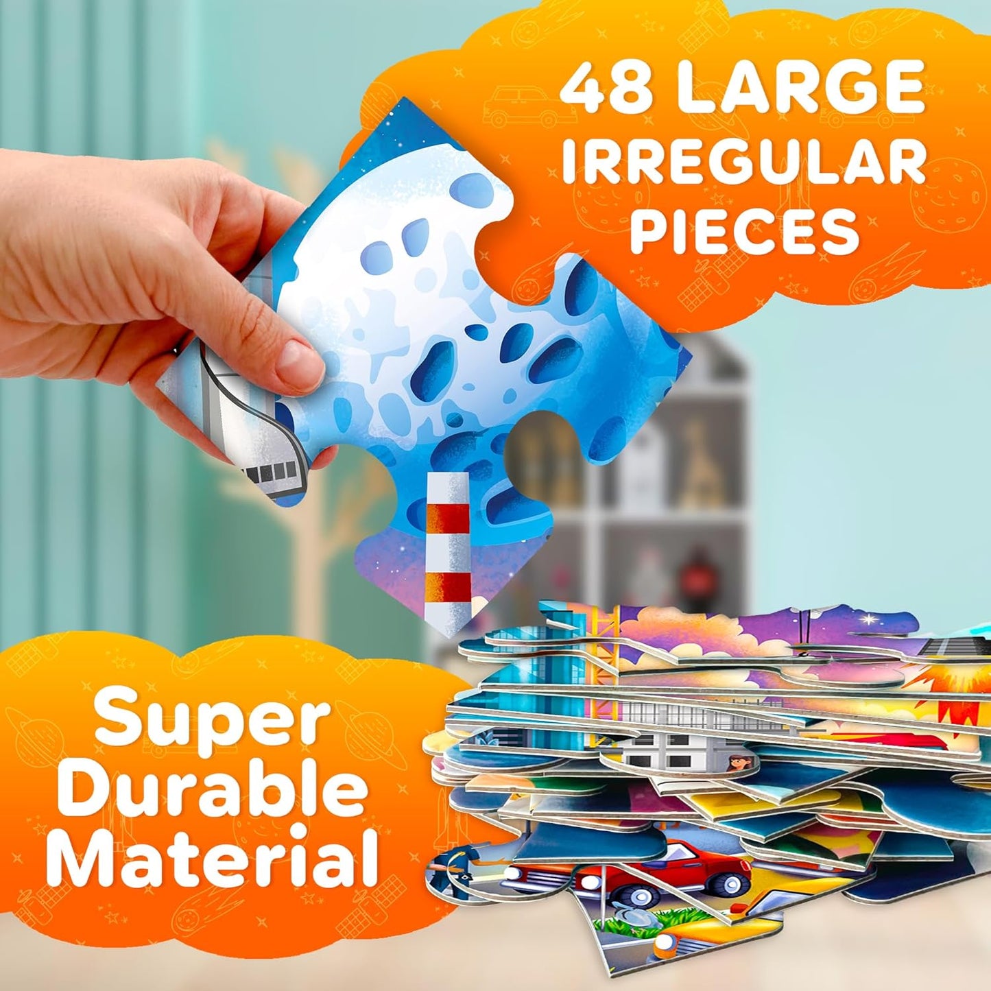 QUOKKA Floor Puzzles for Kids Ages 4-8 – 2x3 FT Giant Search and Find Jigsaw – 48 Large Pieces – Above and Beyond Observational Scene – Educatinal Montessori Toy with Gift Box – Fun Learning Activity