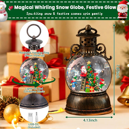 2026 Christmas Tree Train Lighted Musical Snow Globe Lantern Glittering Water Swirling Snowfall Singing Light up Decorative Holiday Decoration, 6H Timer, USB/Battery Operated, Home Décor Accent Gift