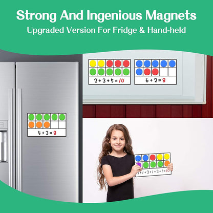 Magnetic Ten-Frame Set, 6 Frames & 66 Colorful Star-Shaped Counters Ten Frame Math Games Manipulative Counting Toys for Kindergarten Preschool, 6 Colors & 2 Markers (Fridge & Hand-held)