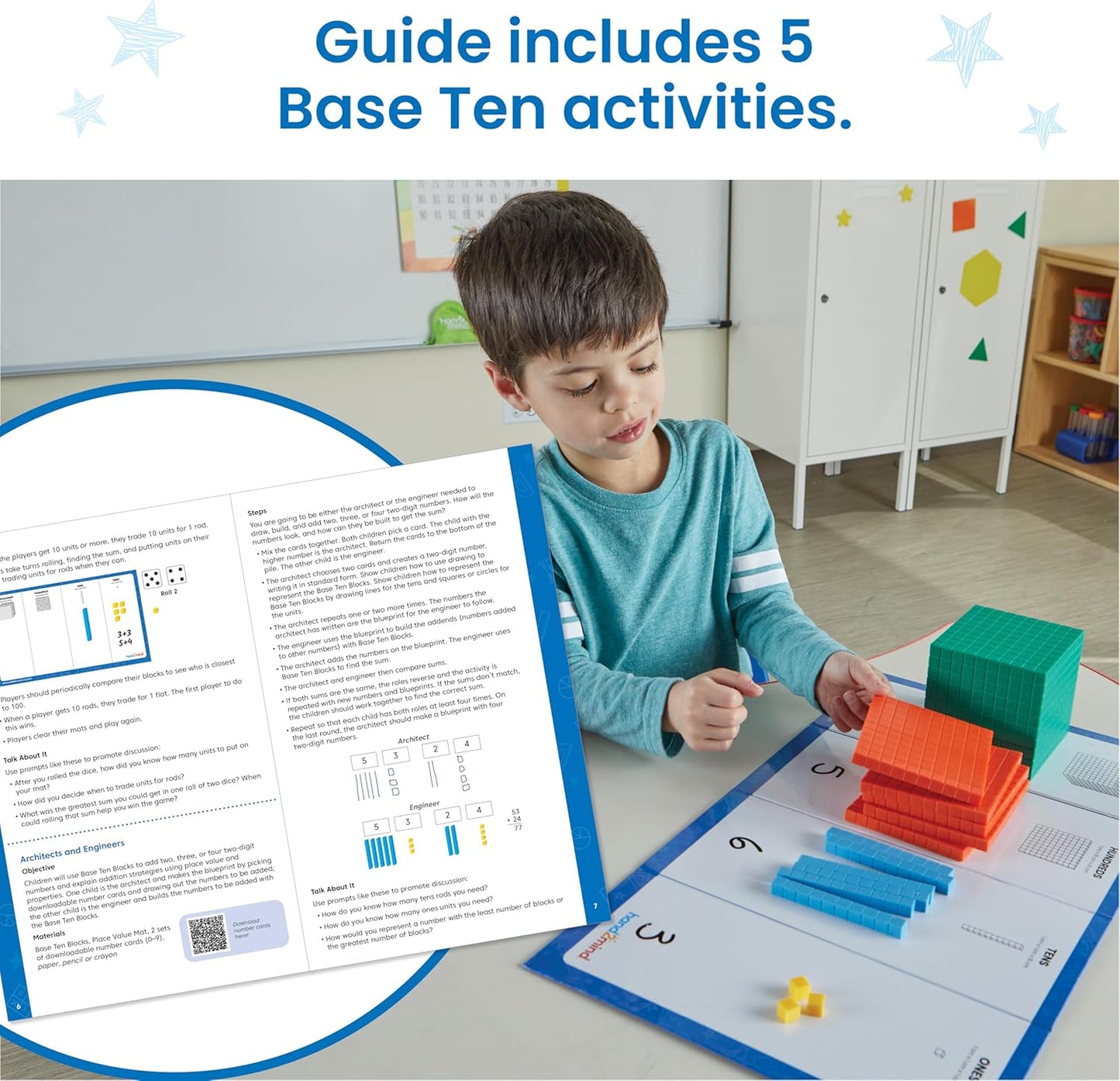 hand2mind Foam Base Ten Blocks Activity Set, Place Value Manipulatives, Base 10 Blocks for Math, Counting Cubes, Math Manipulatives 1st Grade, Small Group Classroom Must Haves (133 Pieces)