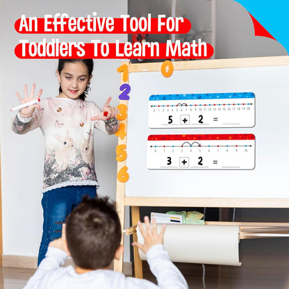 8 Packs Magnetic Number Line Boards, Dry Erase Writable and Erasable Math Board Addition & Subtraction White Board Magnets for Kids, Students, Classroom and Home (Each Measures 12” x 3.5”)