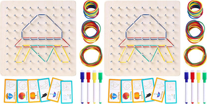 LovesTown Wooden Geoboard Montessori Toys for Kids Graphical Geo Board with Rubber Bands Educational Brain Teaser Toys for Boys Girls