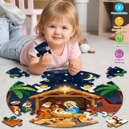 Sitodier Nativity Scene Puzzles for Kids Age 3-5 and 4-6, 48pcs Nativity Large Floor Jigsaw Puzzle Educational Toys Easter Birthday Gift for Toddlers Boys Girls Ages 3 4 5 6 Years Old