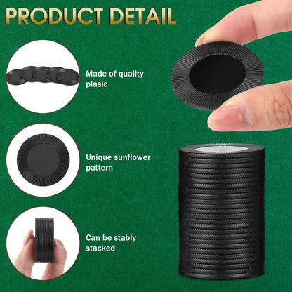 Leitee 500 Pcs Black Plastic Poker Chips Bulk 1.5 Inch Mini Bingo Chips Tokens Markers Blank Casino Counting Discs Learning Math Counters for Adults Interlocking Game Counting Reward Card