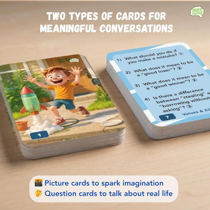 Talkiyou Kids Conversation Cards – 60 Picture Prompts & 240 Open-Ended Questions for Kids Ages 5-12 – Spark Imagination, Emotions & Meaningful Talks – Screen-Free Family Game