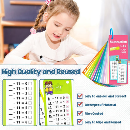 1-12 Multiplication Flash Cards, Large Math Table Flashcards, Including 15 Cards, 2 Dry Erase Markers, 1 Rings, Educational Times Table Flashcards for Classroom Home, for 1st to 3rd Grades