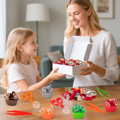 EZdhuawuse Summer Sensory Bin Fillers - 268P Fine Motor Toy Counting Sorting Set for Kid Birthday Easter Gift, Felt Phrases Heart Colorful Pom Poms Cup Clip for Preschool Education Activities